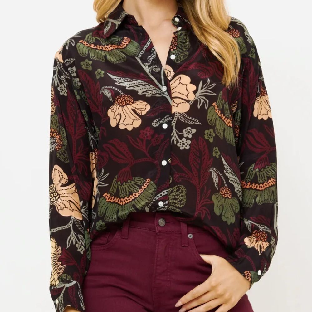 OLIPHANT Button Down Blouse - Turin Wine L NWT